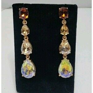 Oscar De La Renta Amber & Aurora Borealis Graduated Dangle Earrings